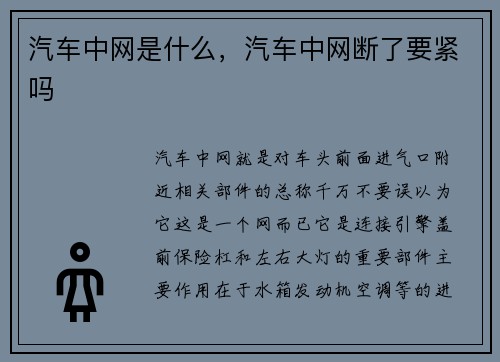 汽车中网是什么，汽车中网断了要紧吗
