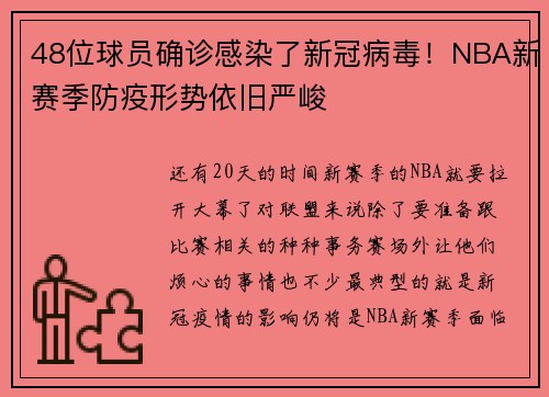 48位球员确诊感染了新冠病毒！NBA新赛季防疫形势依旧严峻