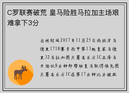C罗联赛破荒 皇马险胜马拉加主场艰难拿下3分