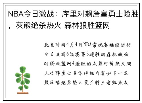 NBA今日激战：库里对飙詹皇勇士险胜，灰熊绝杀热火 森林狼胜篮网
