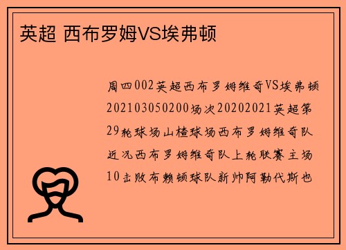 英超 西布罗姆VS埃弗顿